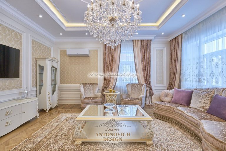 Шторы в роскошном кабинете в классическом стиле, коттедж Астана