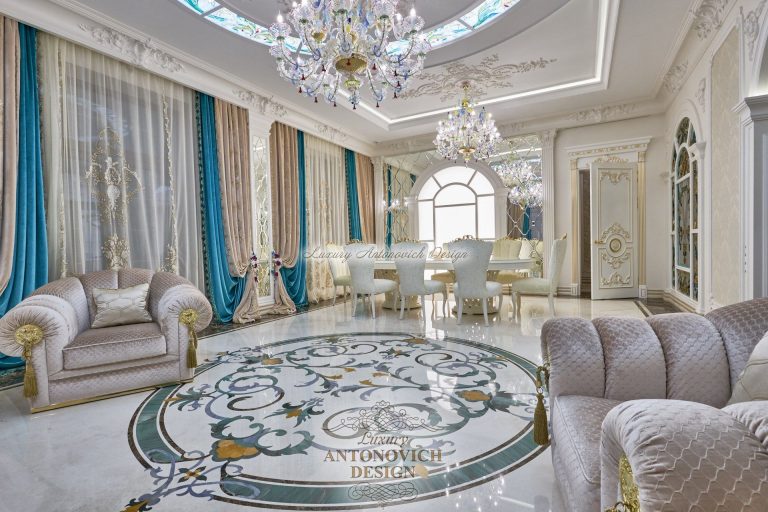 Фешенебельна вітальня, штори в класичному стилі, будинок Астана