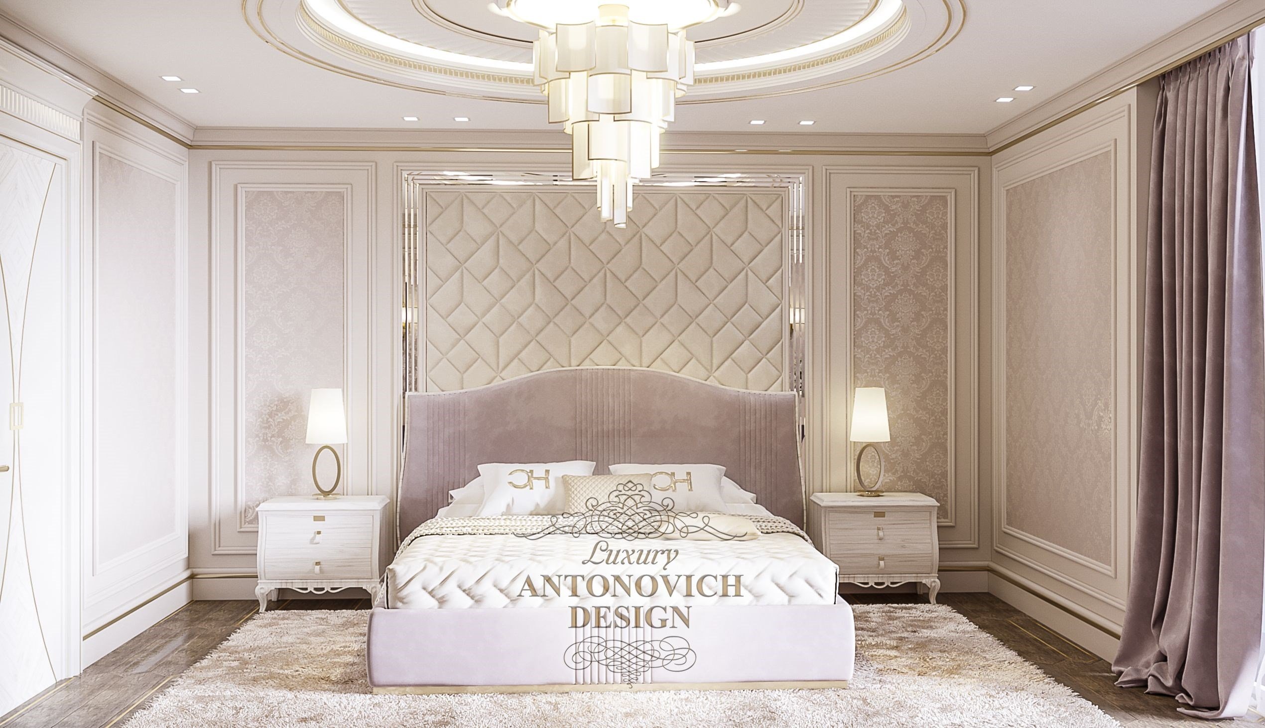 Дизайн интерьера современной спальни для девушки от студии элитных интерьеров Luxury ANTONOVICH DESIGN