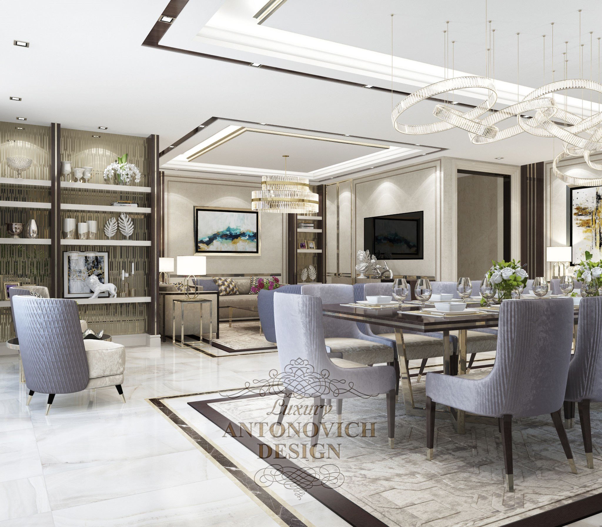 Бежеві дивани у вітальні від студії елітних інтер'єрів Luxury ANTONOVICH DESIGN