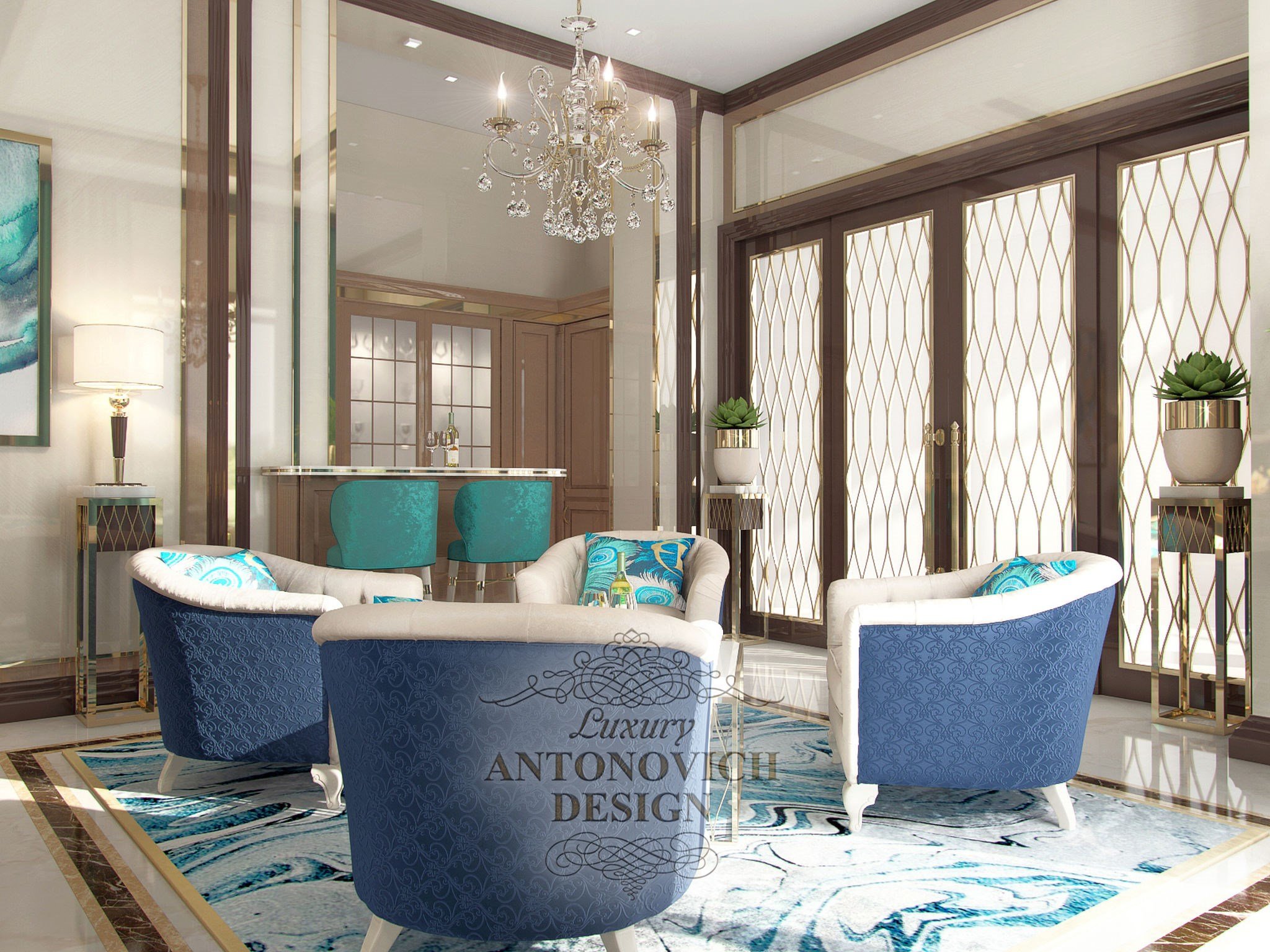 Зона отдыха с камином в современной гостиной от студии элитных интерьеров Luxury ANTONOVICH DESIGN