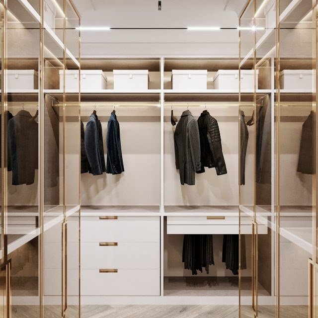 Дизайн мужской гардеробной комнаты превью