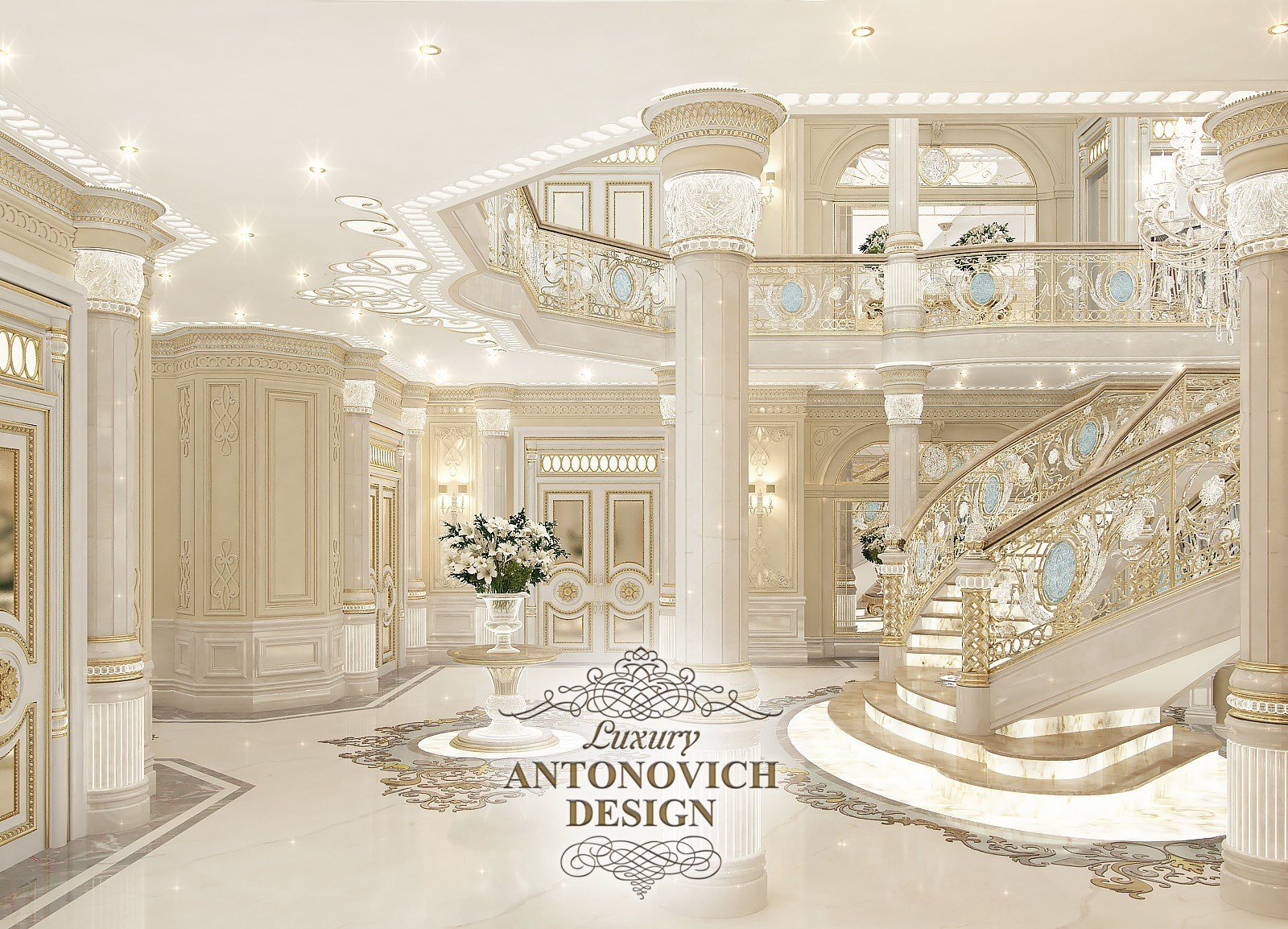 Проект світлого холу в дизайні найдорожчих будинків від студії елітних інтер'єрів Luxury ANTONOVICH DESIGN