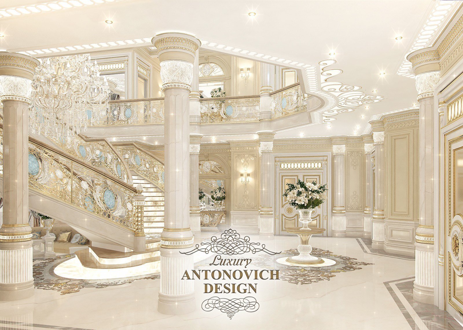 Проект холла в дизайне самых дорогих домов  от студии элитных интерьеров Luxury ANTONOVICH DESIGN