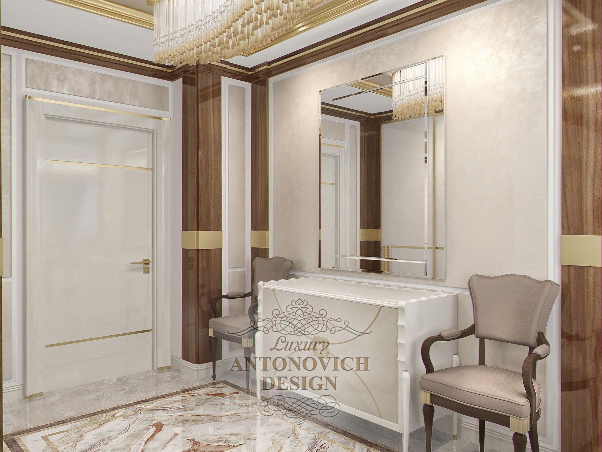 Проект холла с выходом в гостиную от студии элитных интерьеров Luxury ANTONOVICH DESIGN