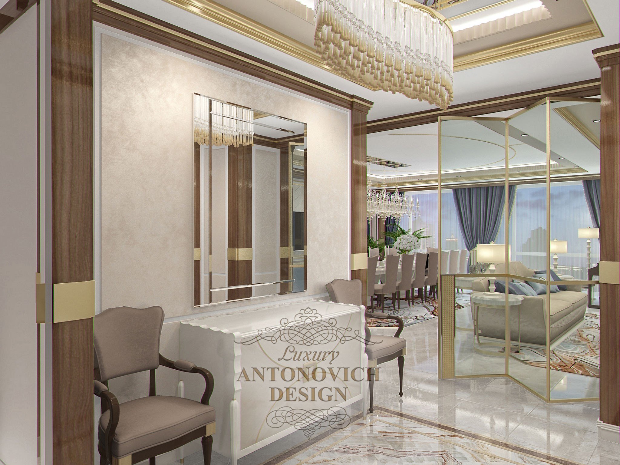 Проект потолка в холле с подсветкой от студии элитных интерьеров Luxury ANTONOVICH DESIGN