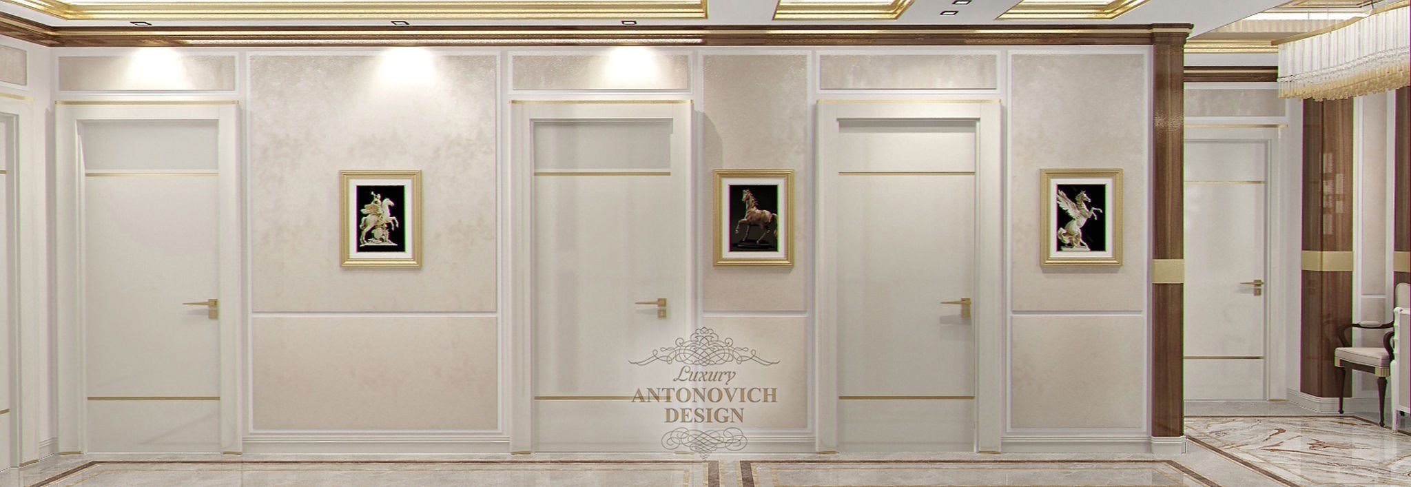 Обеденная зона с большим столом от студии элитных интерьеров Luxury ANTONOVICH DESIGN