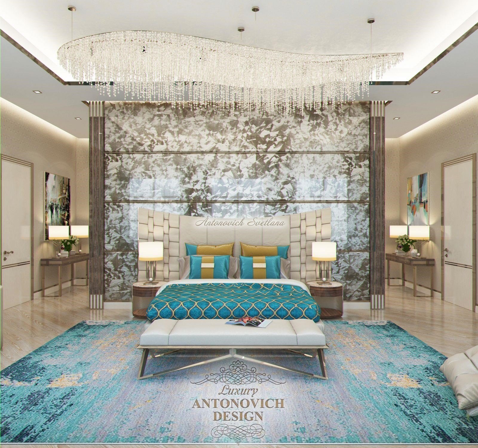 Гардеробная комната с голубой подсветкой Luxury ANTONOVICH DESIGN