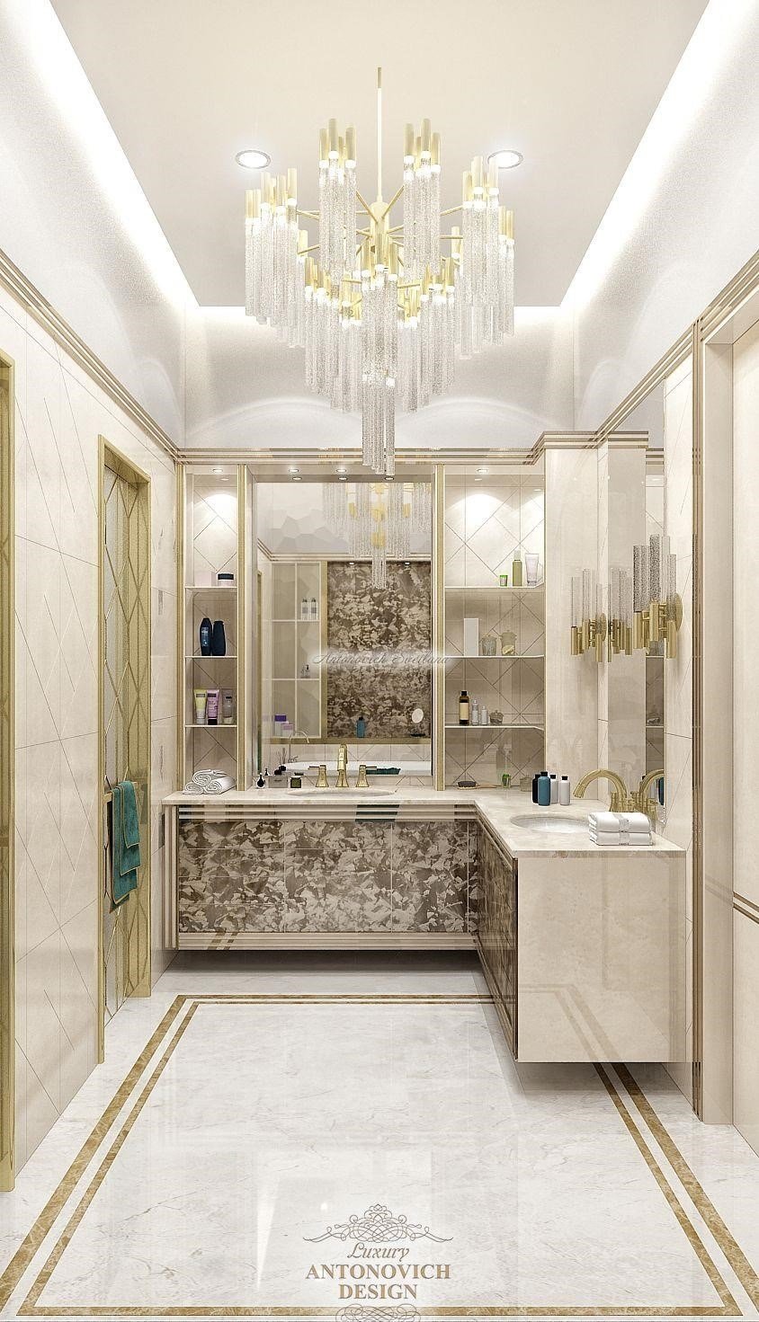 Ванная с черно-белой мозаикой Luxury ANTONOVICH DESIGN