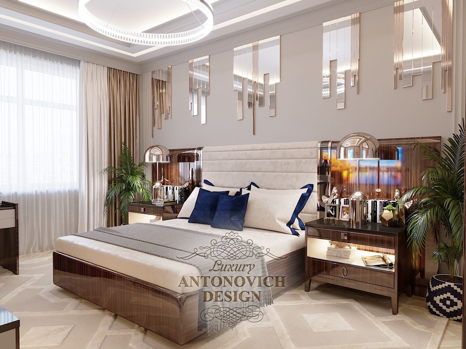 Кровать в спальне мальчика с современным дизайном от студии элитных интерьеров Luxury ANTONOVICH DESIGN