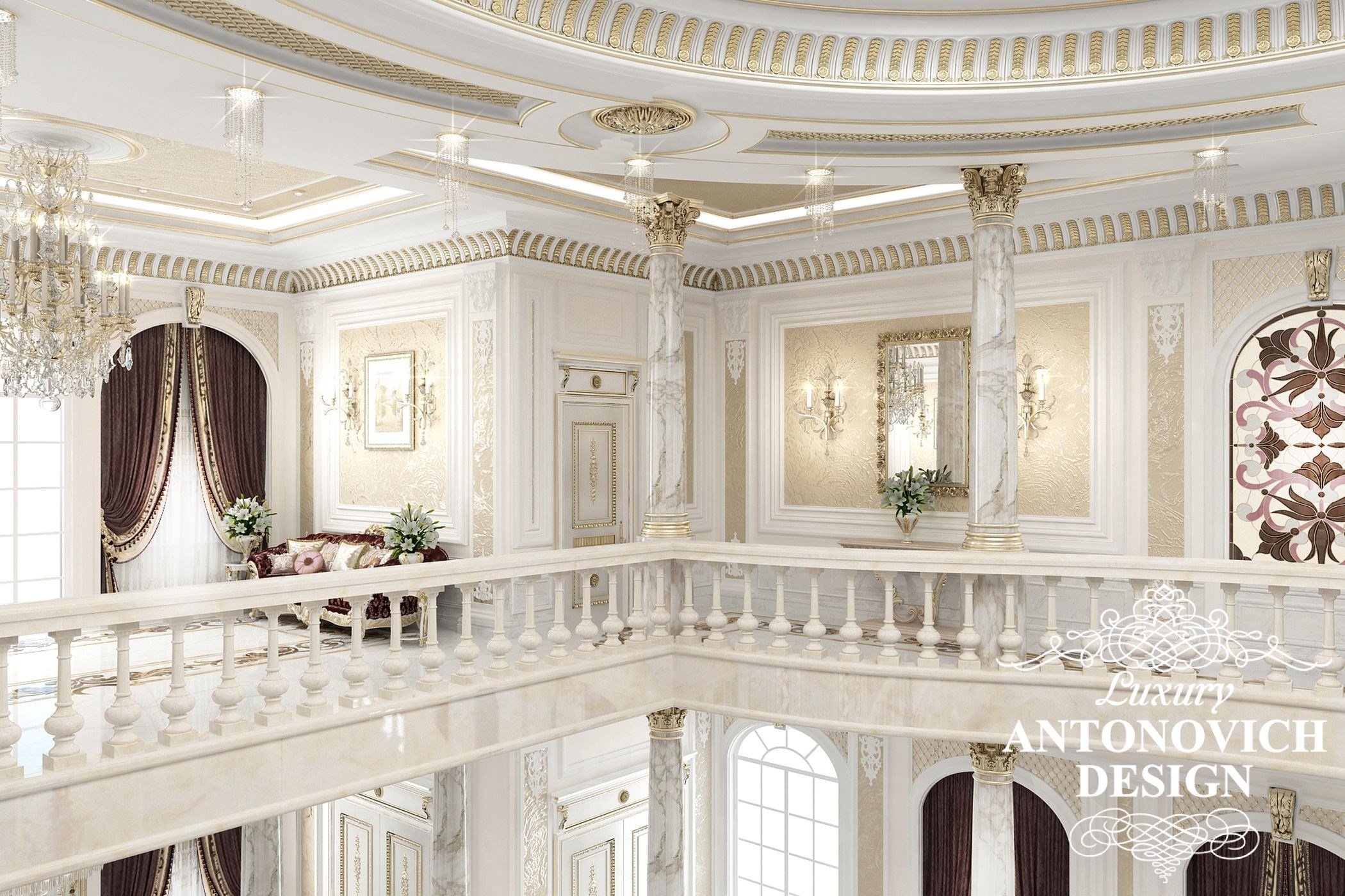 Проект колон в холі в розкішному палаці від студії елітних інтер'єрів Luxury ANTONOVICH DESIGN