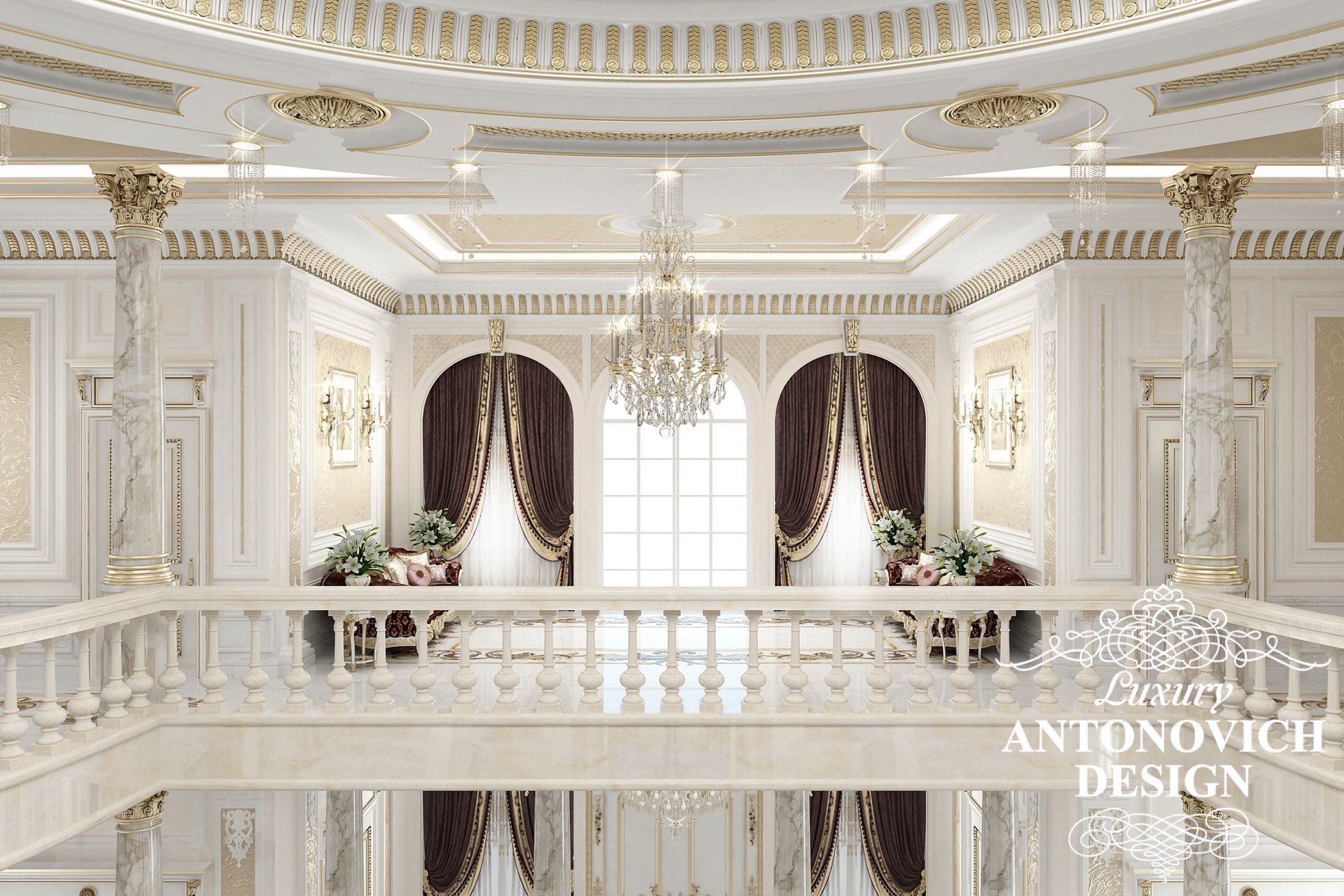 Оформление холла в роскошном дворце от студии элитных интерьеров Luxury ANTONOVICH DESIGN