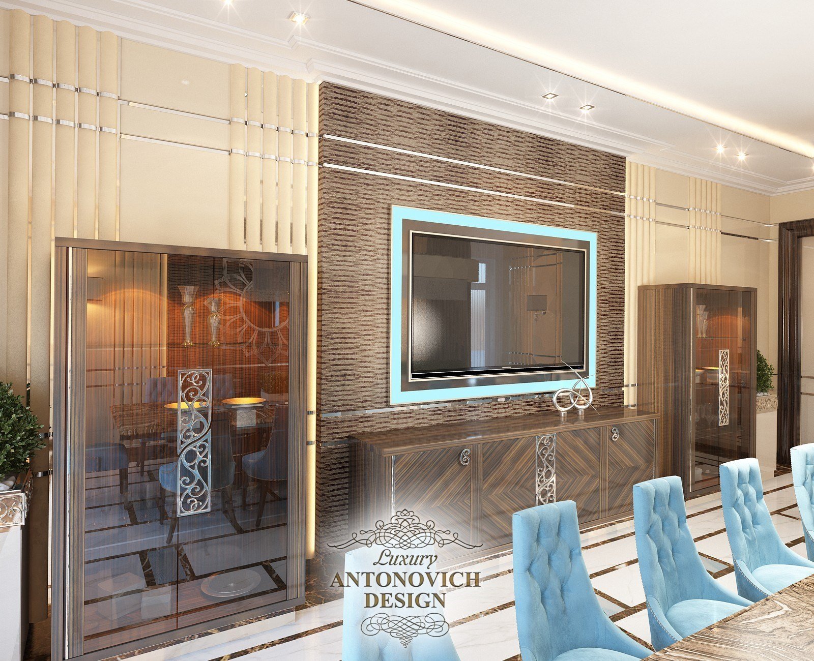 Дизайн холла  в вилле в стиле неоклассика от студии элитных интерьеров Luxury ANTONOVICH DESIGN