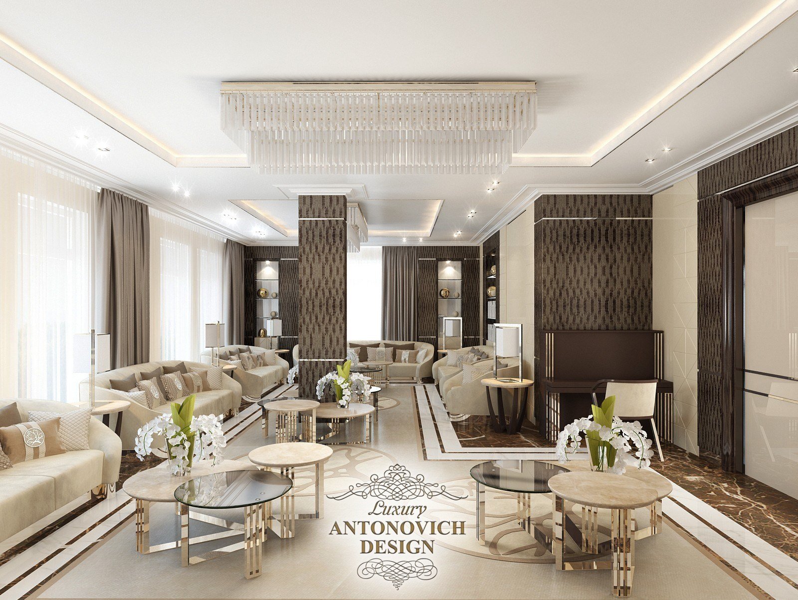 Современная гостиная в вилле в стиле неоклассика от студии элитных интерьеров Luxury ANTONOVICH DESIGN