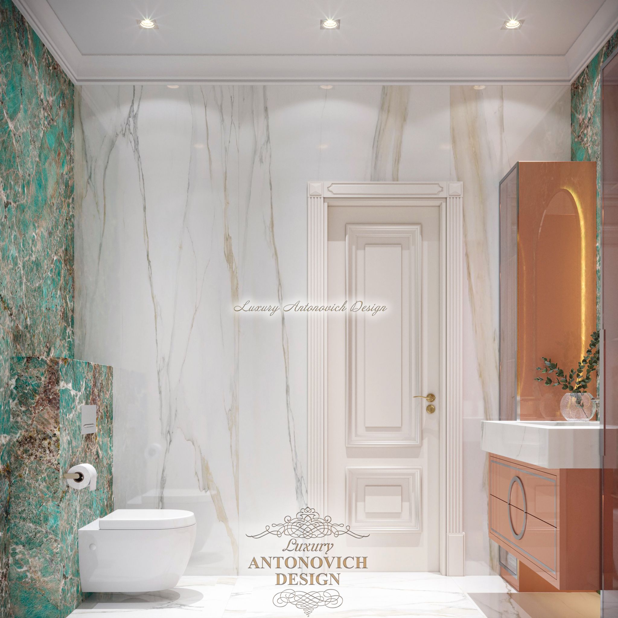мармур в декорі санвузла, декор стін у ванній, меблі у ванну, красиві меблі в ванну