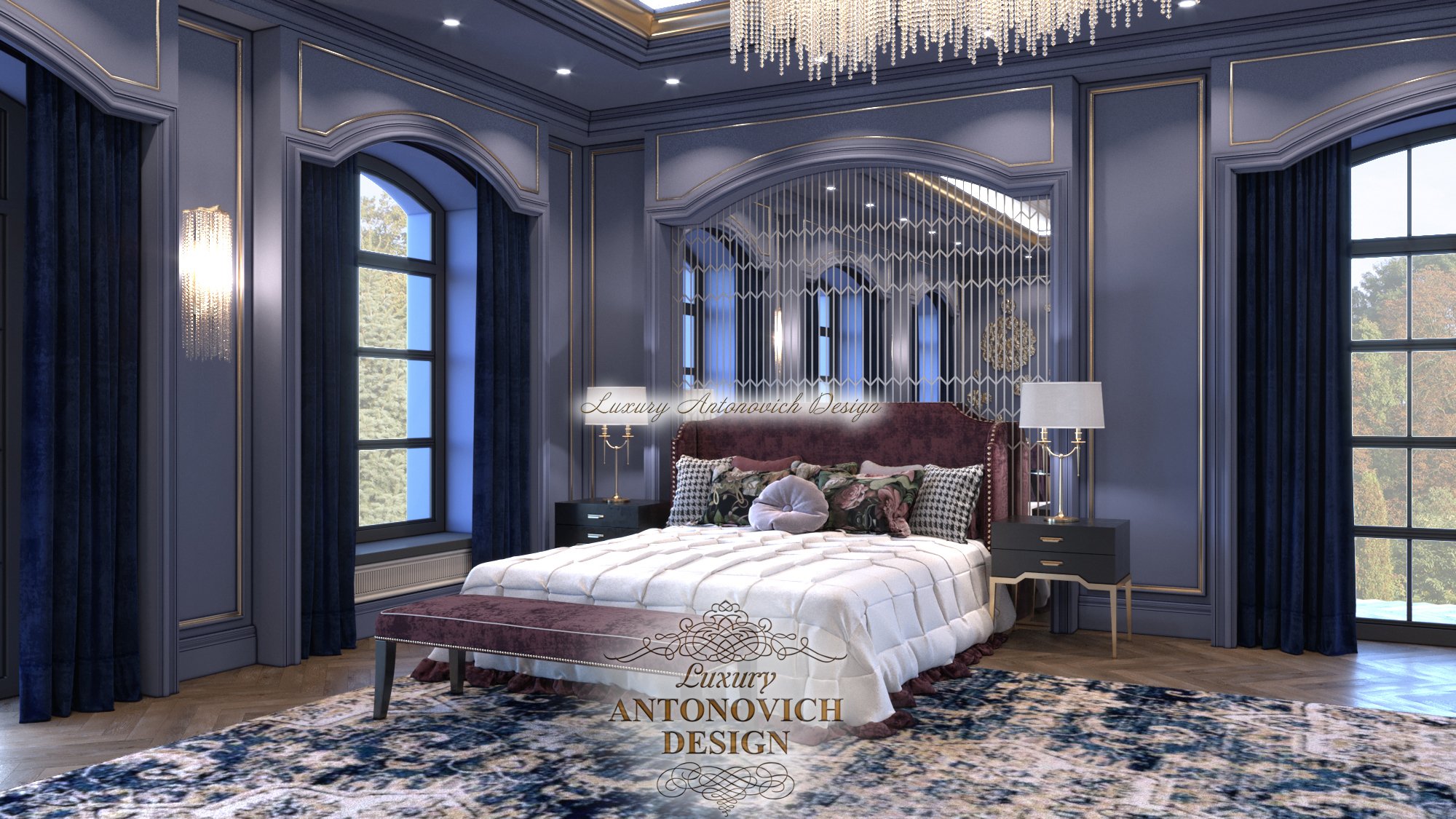 фіолетова спальня дизайн