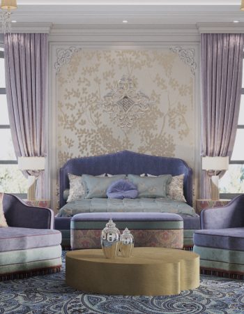 великолепная спальня в стиле классики с элементами восточного стиля