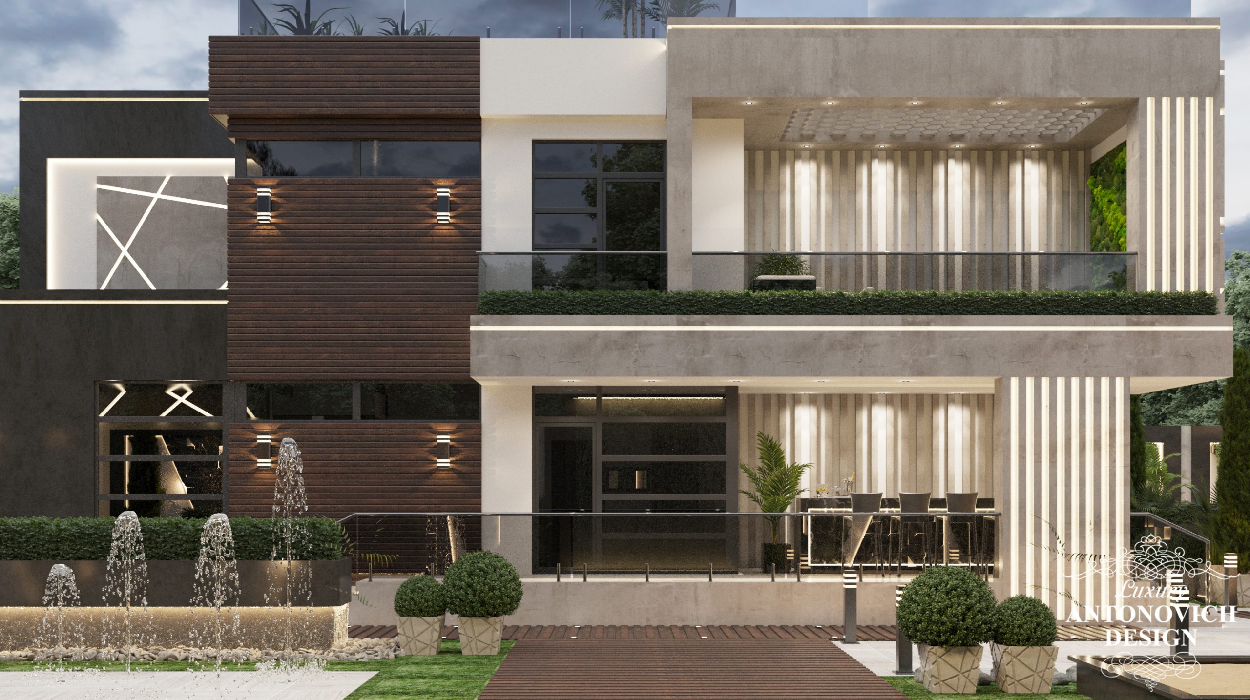 Экстерьер современного дома в минималистическом стиле с использованием элитной плитки Atlas Concord
