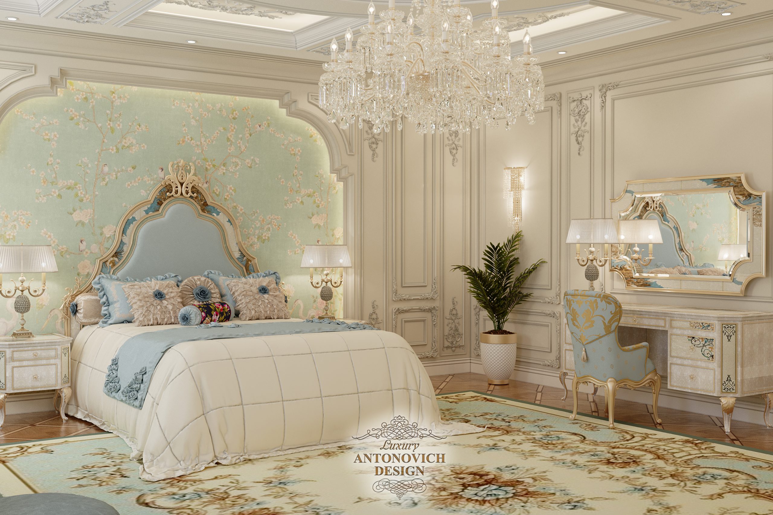 Дизайн інтер'єру розкішної спальні в класичному стилі