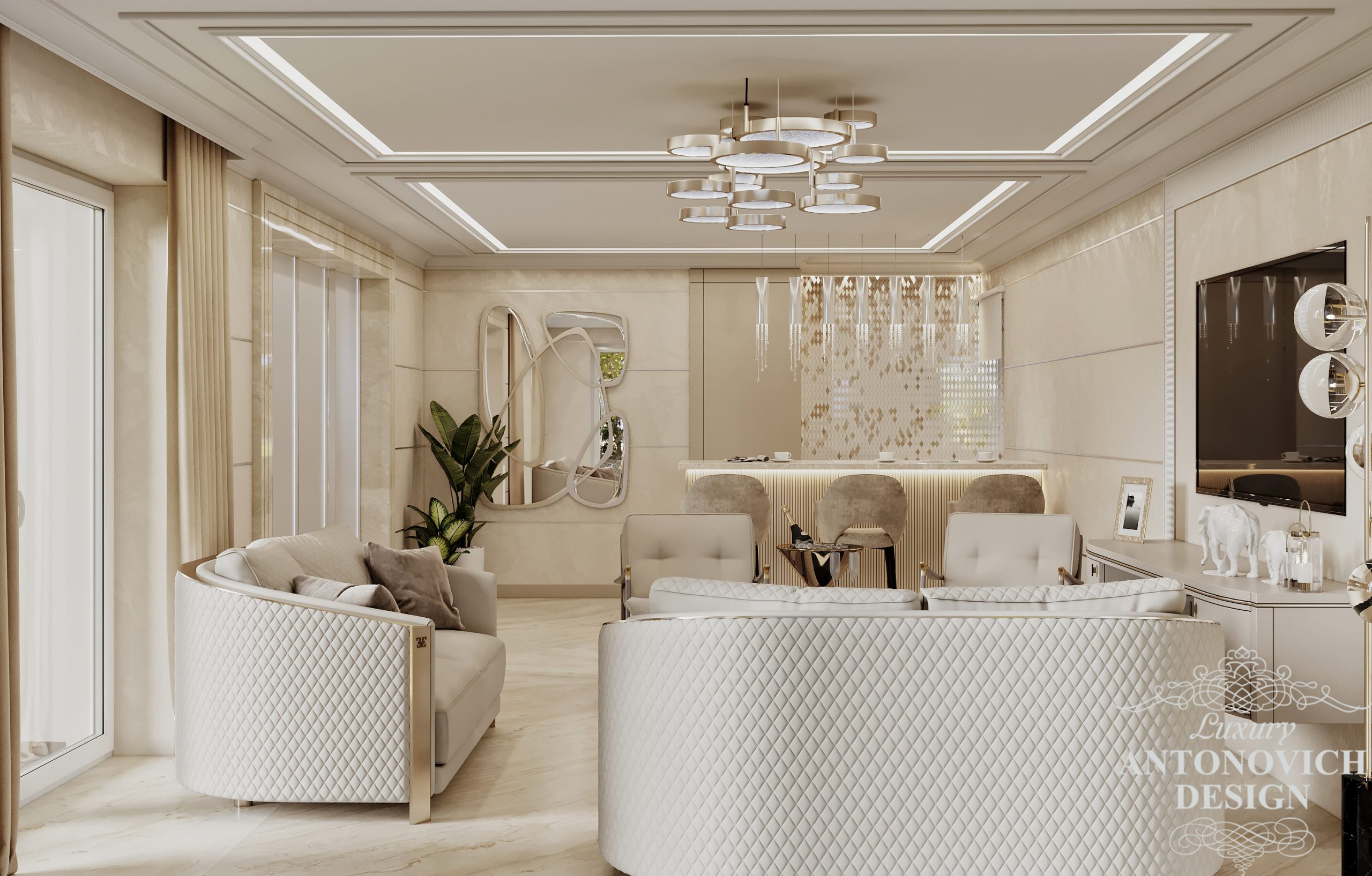 Світла колірна гамма відтінків з лаконічним елегантним декором в дизайні сучасної кімнати відпочинку