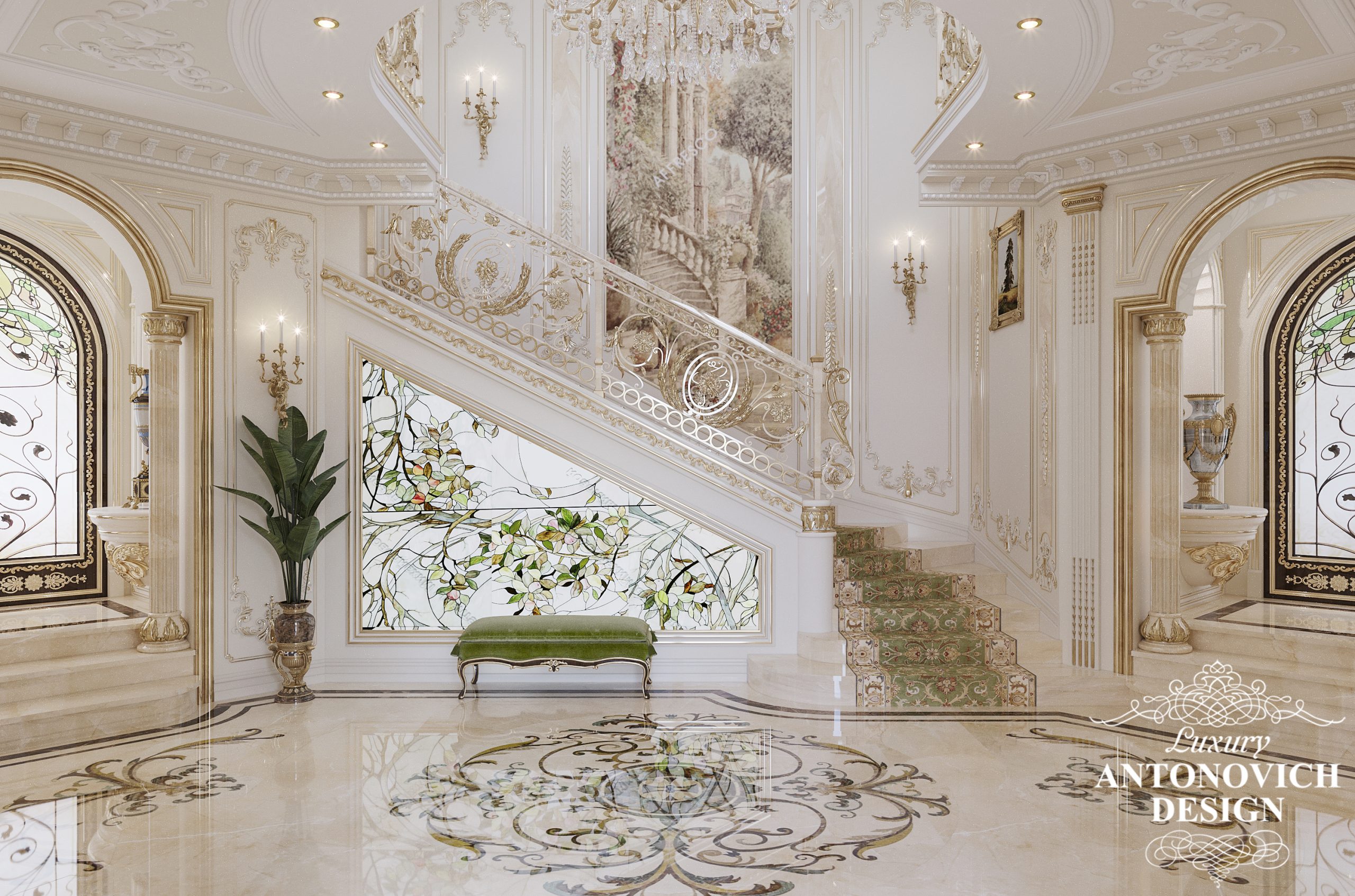 Роскошный холл в классическом стиле в дизайне частной резиденции в Иордании