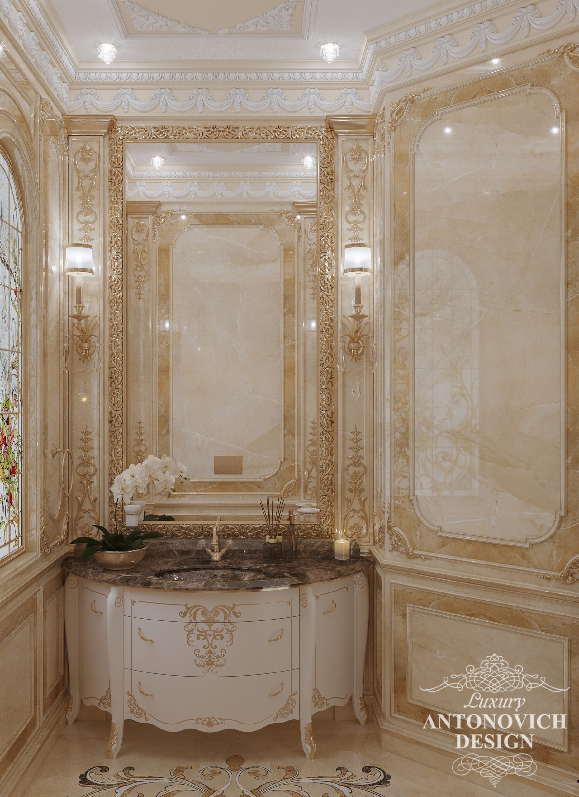 Шикарна ліпнина і бездоганне висвітлення в витонченому дизайні ванної кімнат в авторському проекті приватного будинку в Йорданії