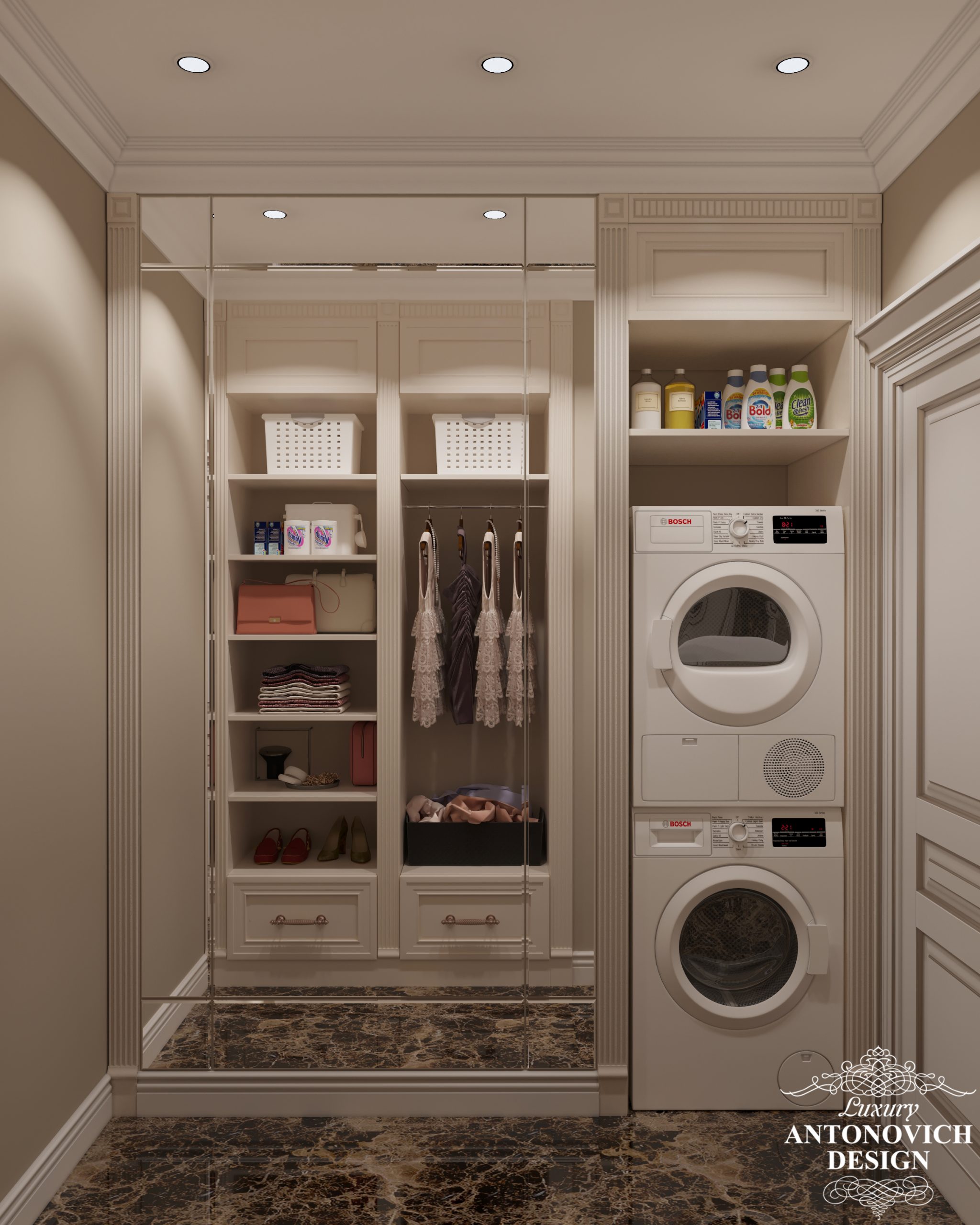 Функціональна і комфортна кімната для прання кімната в дизайн-проект квартири в неокласичному стилі