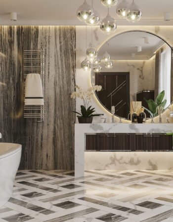 Дизайн роскошной хозяйской ванны в природных оттенках и натуральными материалами