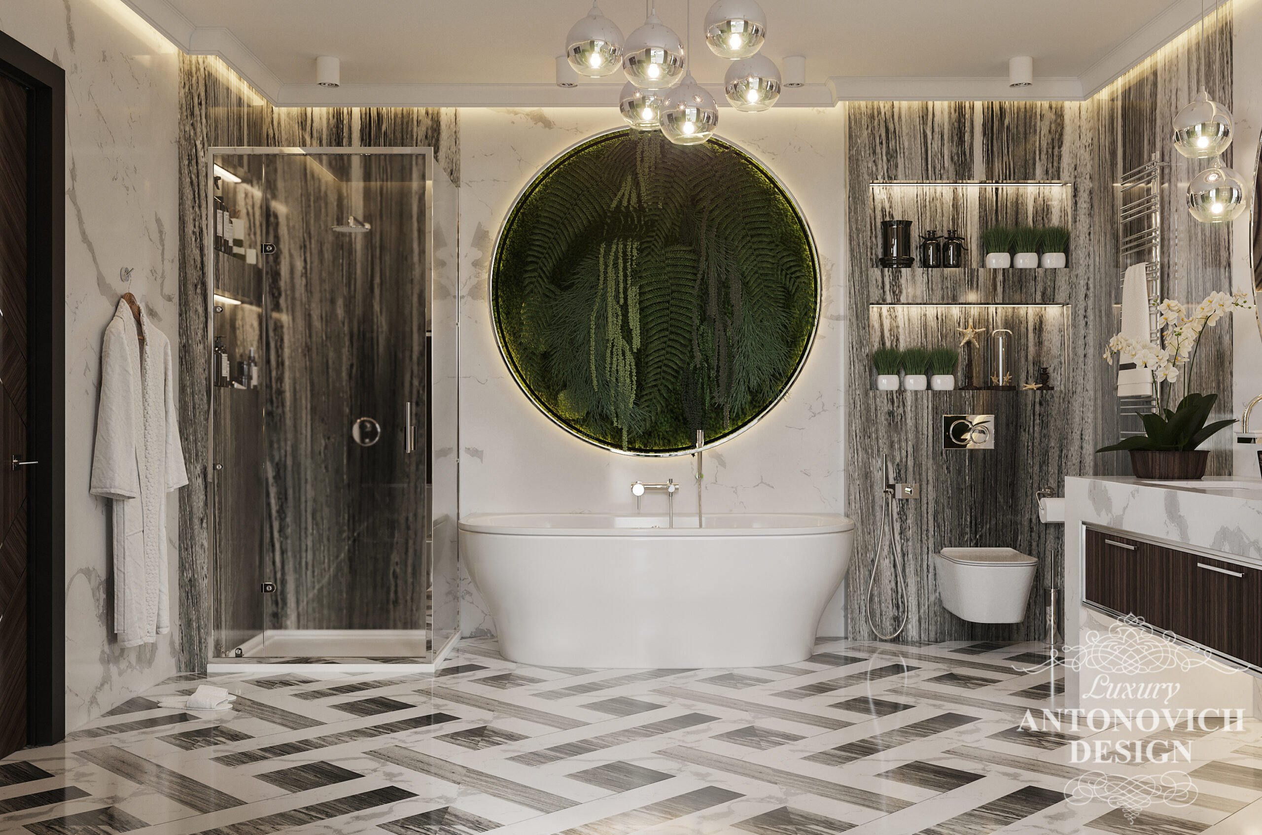 Натуральна фітостена в дизайні ванної кімнати в проекті будинку
