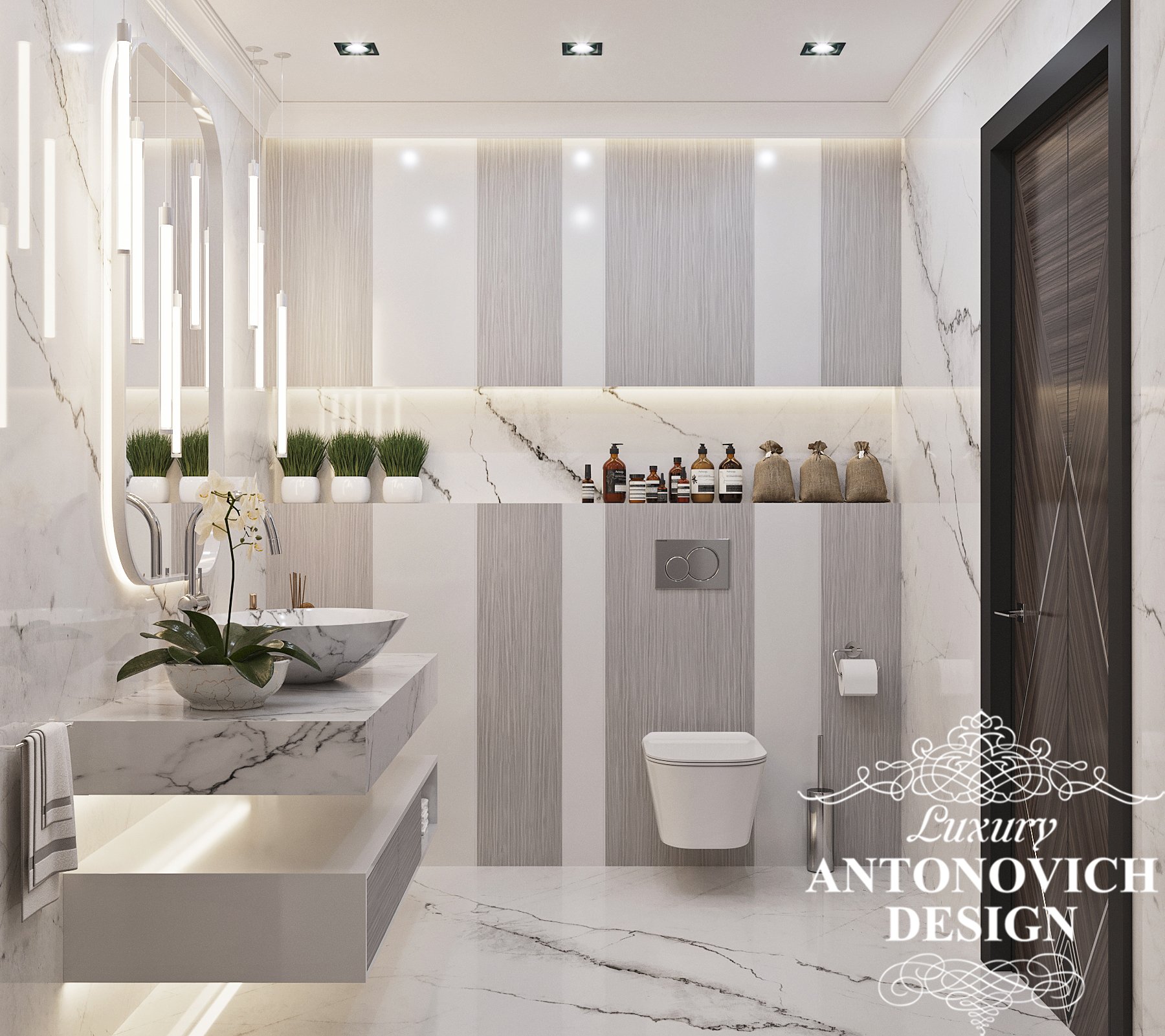 Функціональний авторський дизайн ванної кімнати з сучасним плануванням і яскравим освітленням
