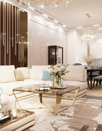 Мягкая мебель в теплых трендовых оттенков с ярким акцентным текстилем в дизайне гостиной