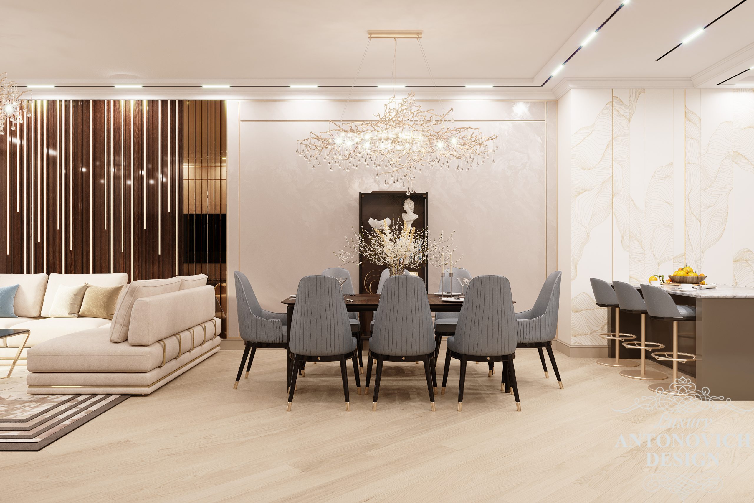 Роскошная обеденная группа Giorgio Collection в интерьере столовой в дизайн-проекте квартиры
