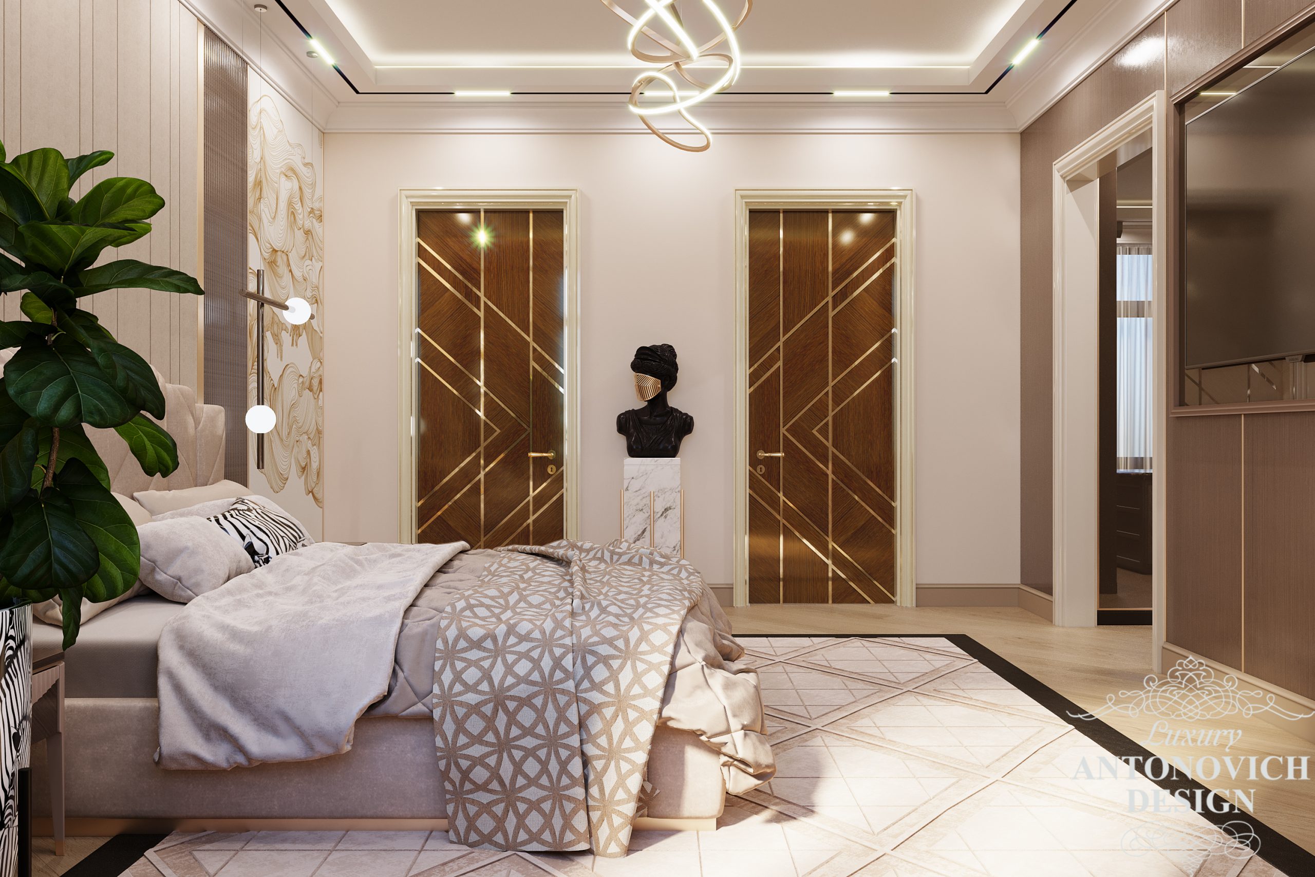 Роскошная мебель и авторский декор в дизайне интерьера стильной современной спальни