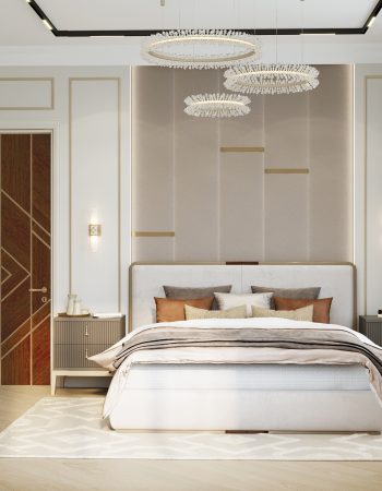 Мягкие бежевые оттенки и современный декор в дизайне интерьера гостевой спальни