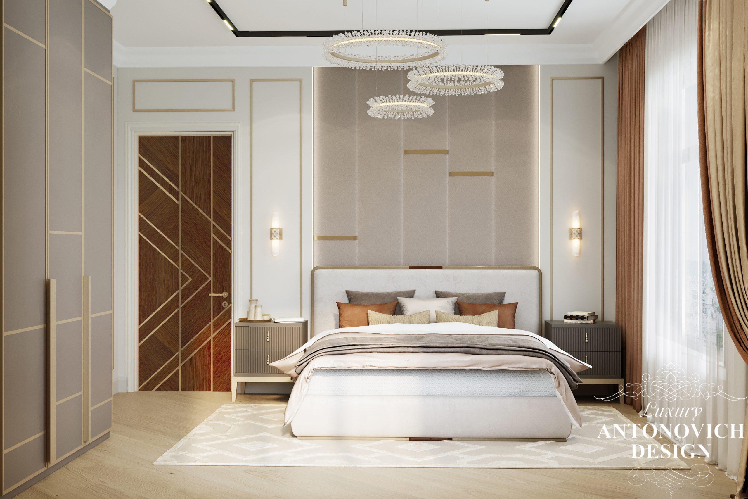 М'які бежеві відтінки і сучасний декор в дизайні інтер'єру гостьової спальні
