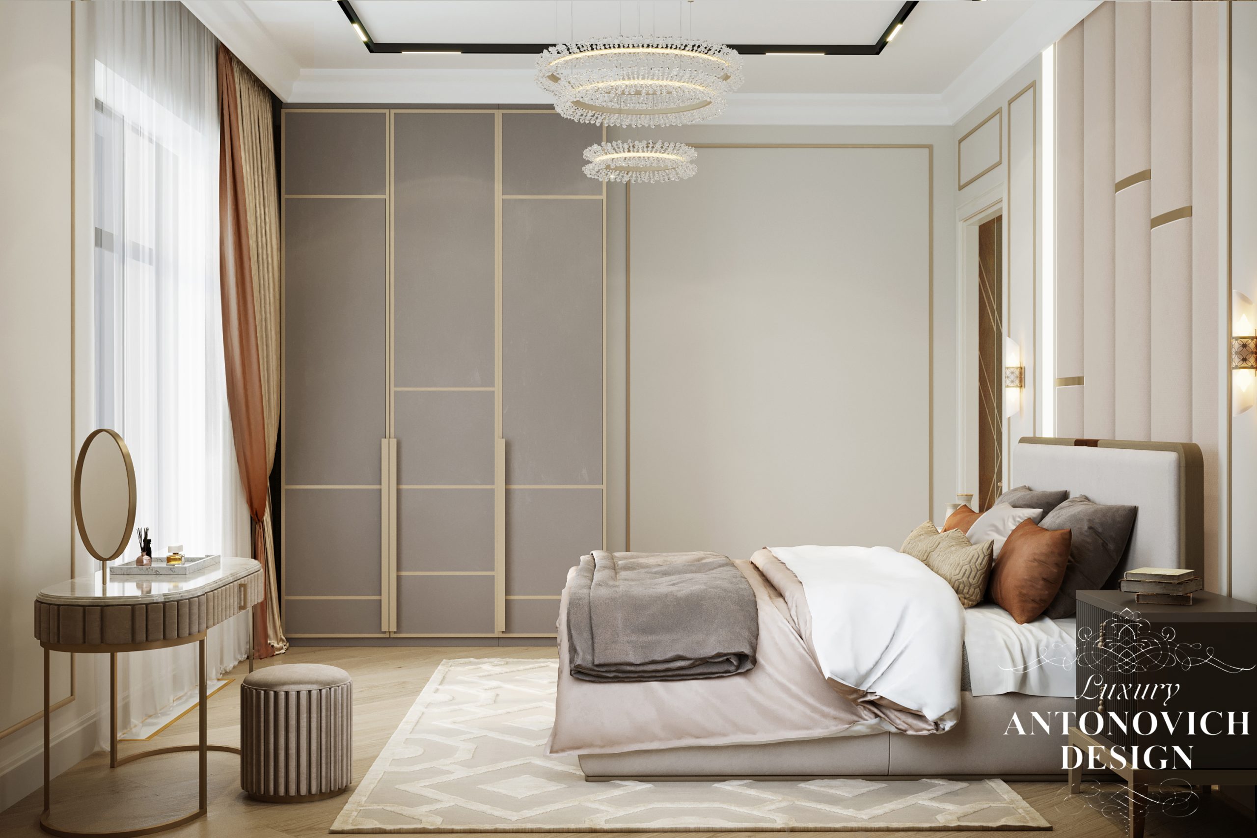 Комфортная мягкая мебель в зоне будуара в интерьере гостевой спальни