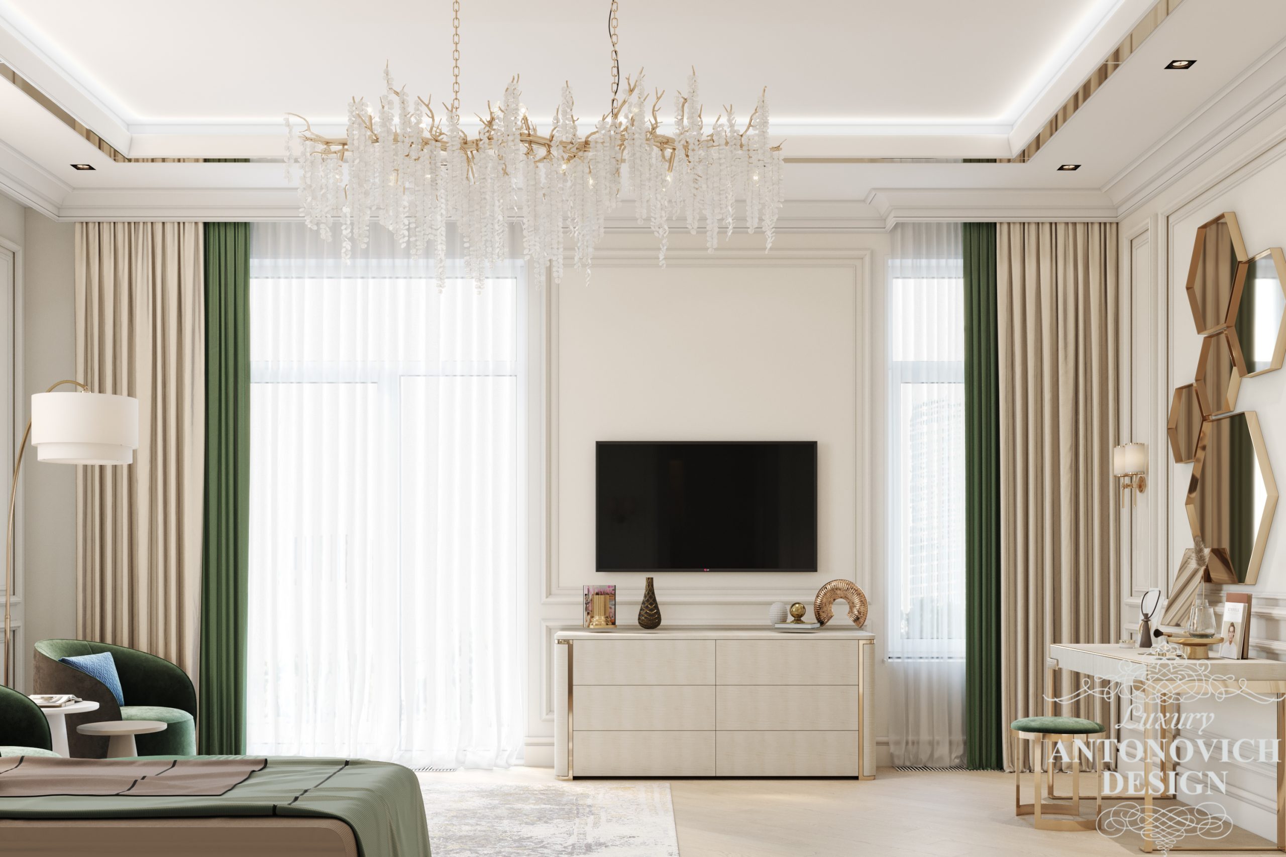 Світла дорогі меблі з кращих світових колекцій в інтер'єрі спальні