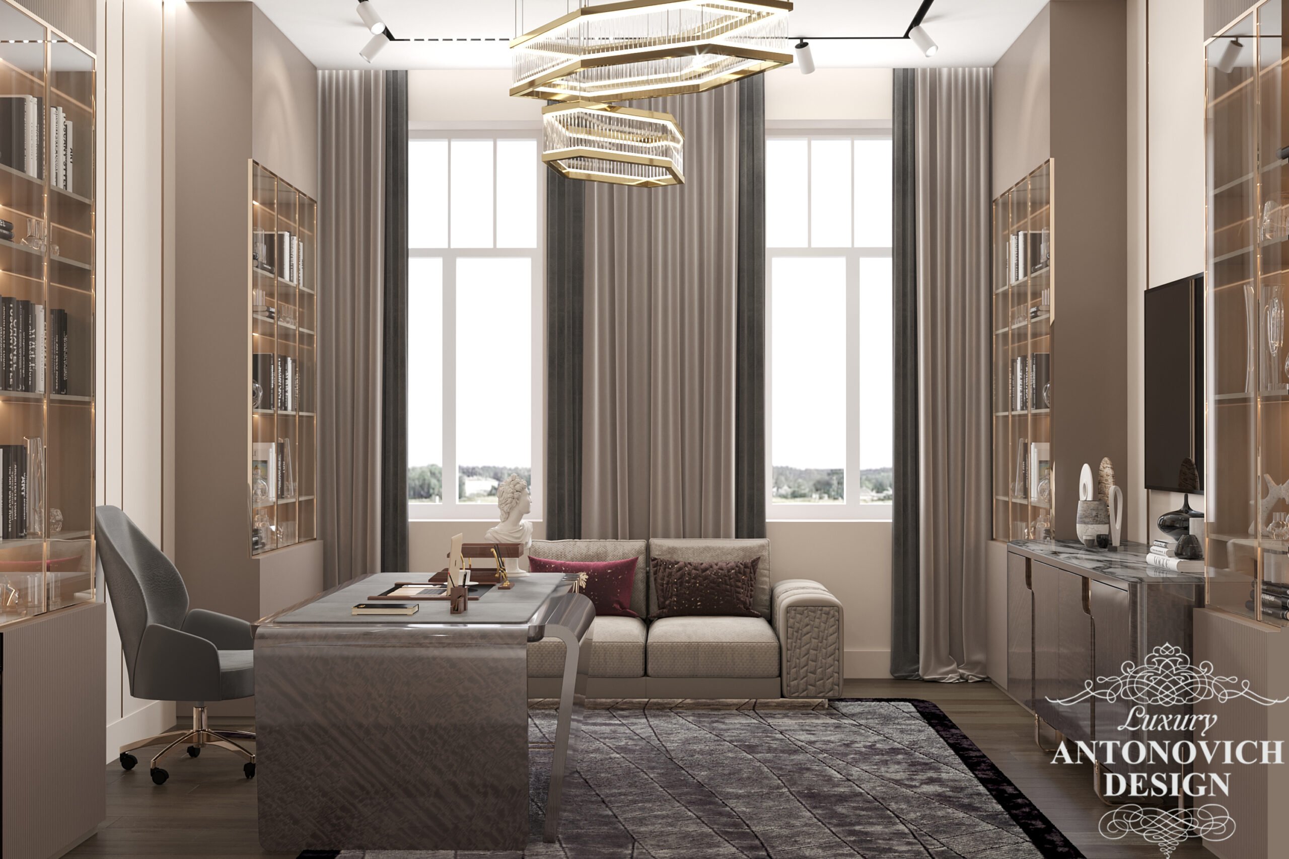 Коллекция мебели Giorgio Collection в дизайнерском проекте стильного кабинета в интерьере частного дома