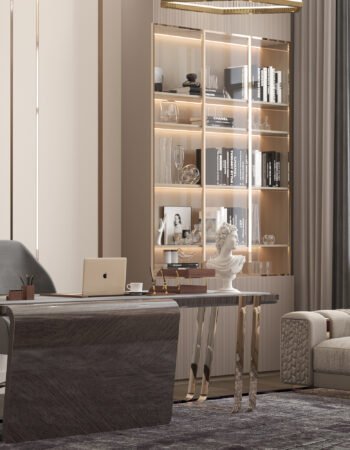 Лаконичный дизайн частного кабинета с изящным декором в частном доме