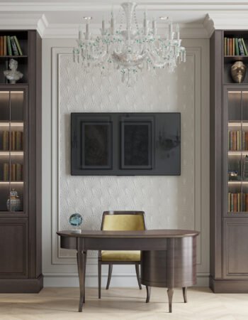 Изящный декор и лаконичная мебель в дизайне домашнего кабинета в проекте дома