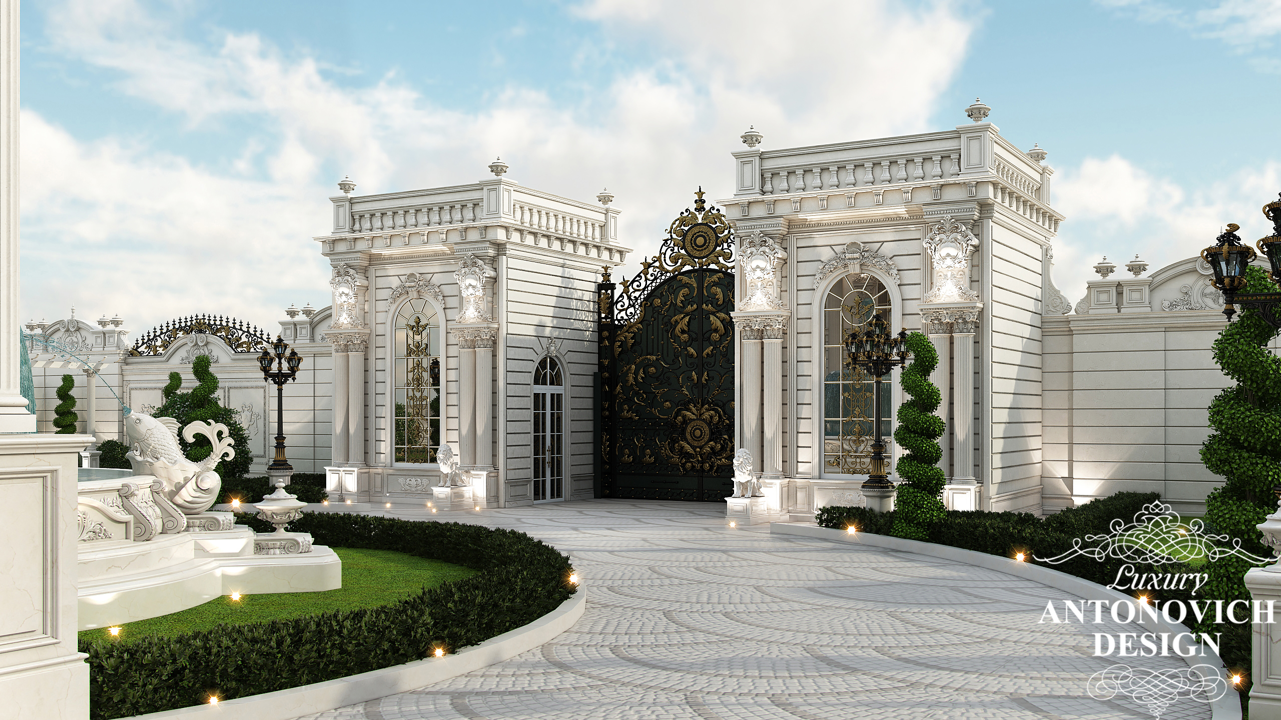 Кованые ворота, колонны и балюстрады в дизайн-проекте частного дома