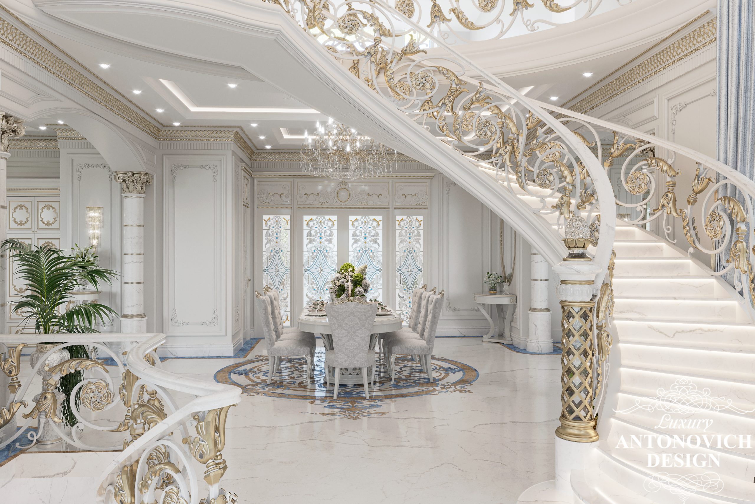Розкішний дизайн сходів. Дизайн-проект приватного будинку в Одесі