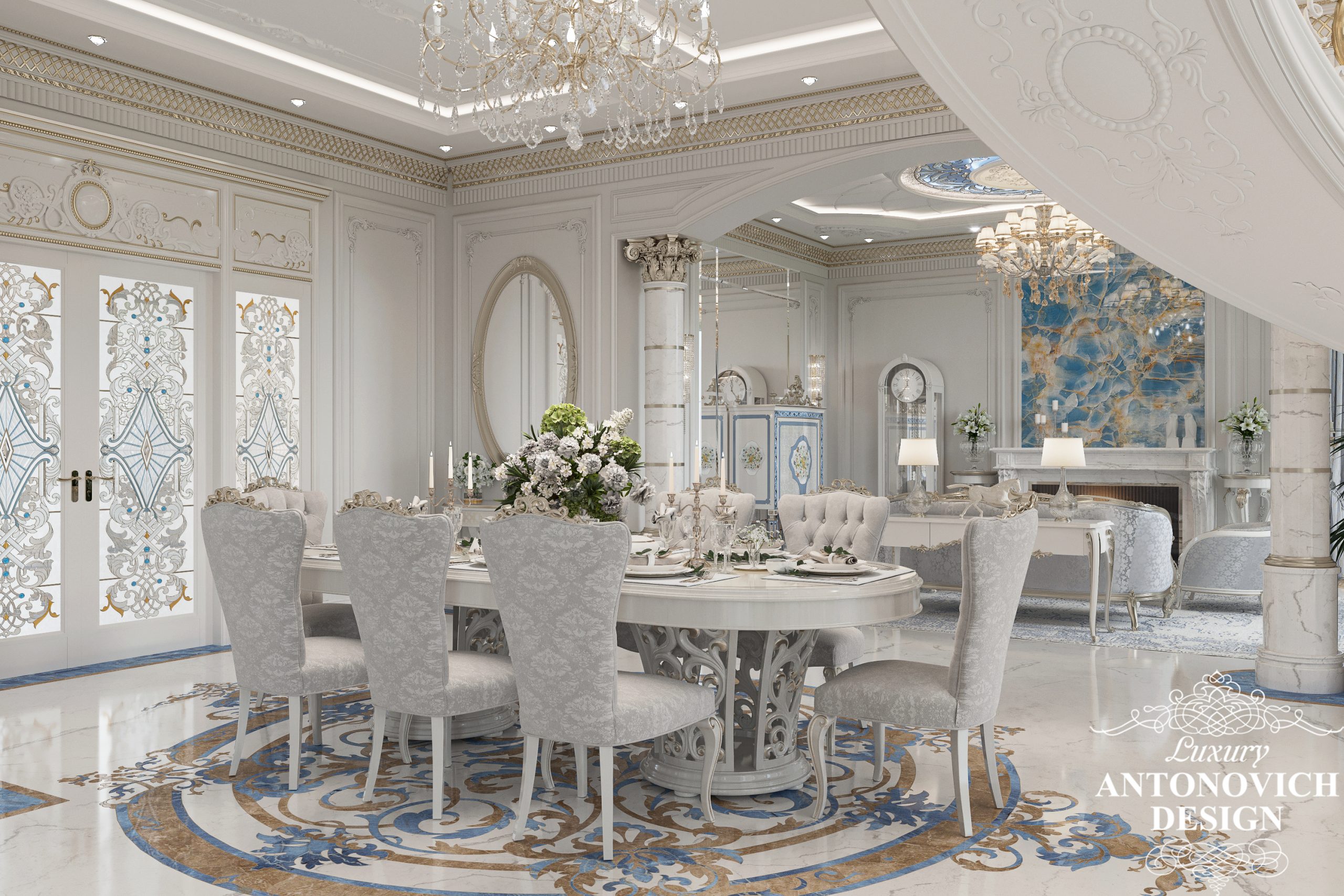 Дизайн сходового холу в роскшном класичному стилі. Меблевий гарнітур Carpanese Home Italia