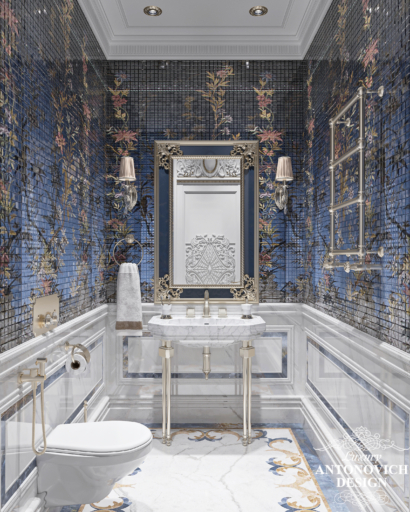 Мозаика ручной работы в дизайне ванной комнаты и санузла. Дизайны в классическом стиле