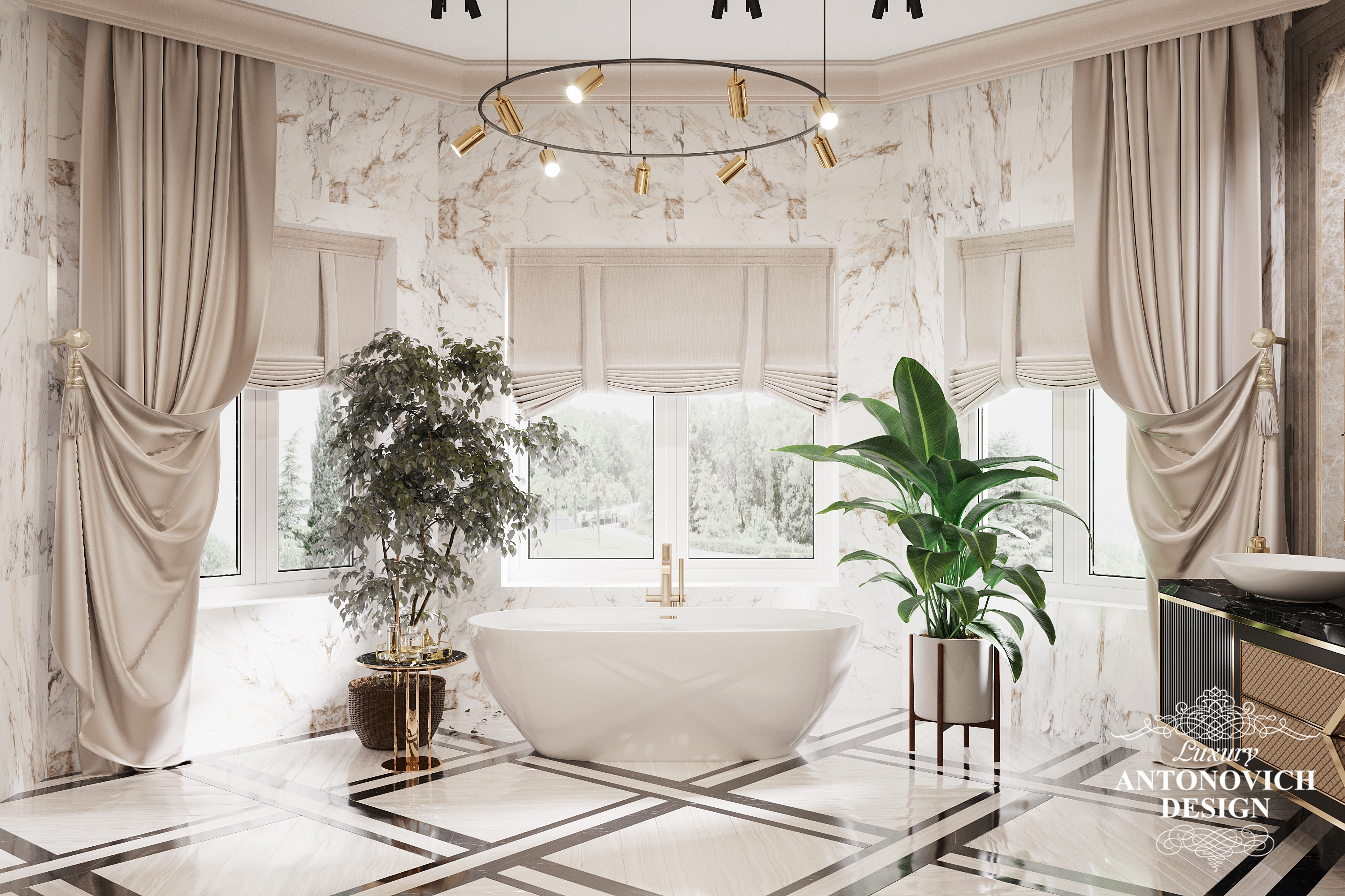 Элитная дорогая итальянская сантехника в дизайне санузла, ванной комнаты. Дизайн дома в сегменте класса премиум