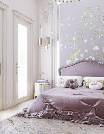 Нежный дизайн спальни для девочки с утонченной фреской ручной работы в проекте дома. Проекты домов