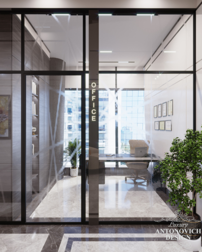 Панорамные окна в офисе. Дизайн современного кабинета руководителя в элитной компании