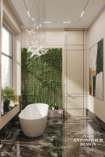 Фитостена в интерьере ванной в современном дизайне квартиры. Дизайны интерьера дорогих элитных квартир в жк класса премиум